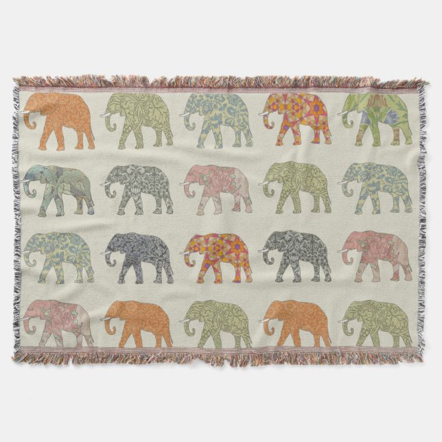 Elefant Färgrik Djurmönster Modern Filt (Framsidan)