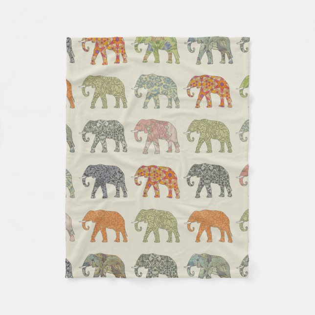 Elefant Färgrik Djurmönster Modern Fleecefilt (Framsidan)