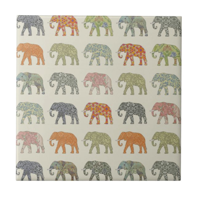 Elefant Färgrik Djurmönster Modern Kakelplatta (Framsidan)