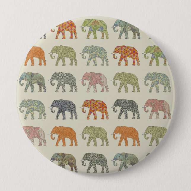 Elefant Färgrik Djurmönster Modern Knapp (Framsida)