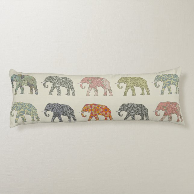 Elefant Färgrik Djurmönster Modern Kroppskudde (Baksidan)