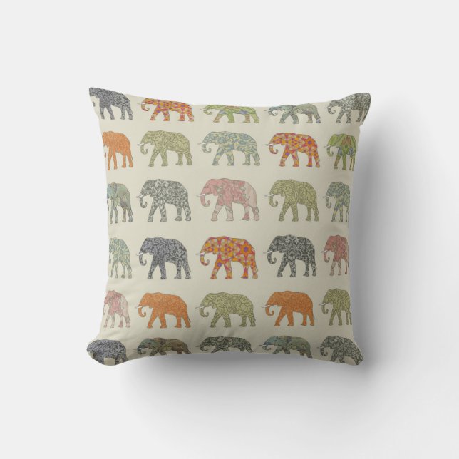 Elefant Färgrik Djurmönster Modern Kudde (Framsida)