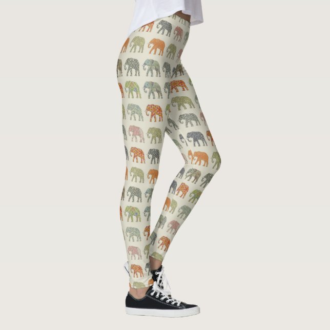 Elefant Färgrik Djurmönster Modern Leggings (Höger)