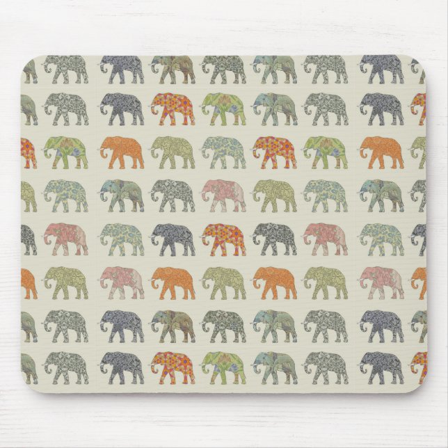 Elefant Färgrik Djurmönster Modern Musmatta (Framsidan)