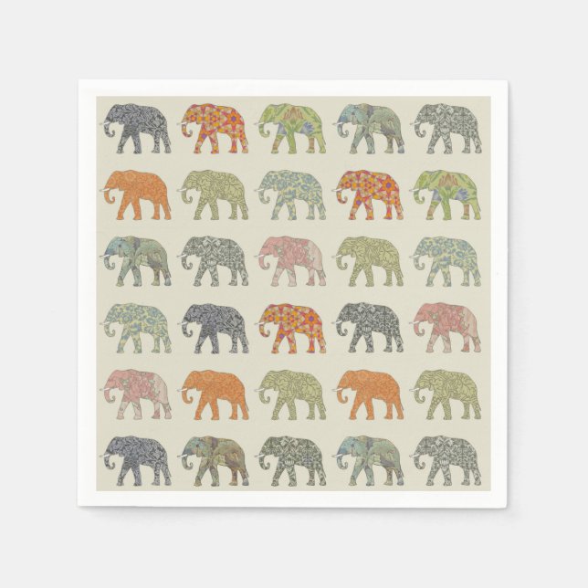 Elefant Färgrik Djurmönster Modern Pappersservett (Framsidan)