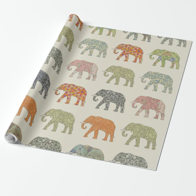 Elefant Färgrik Djurmönster Modern Presentpapper (Utrullad)