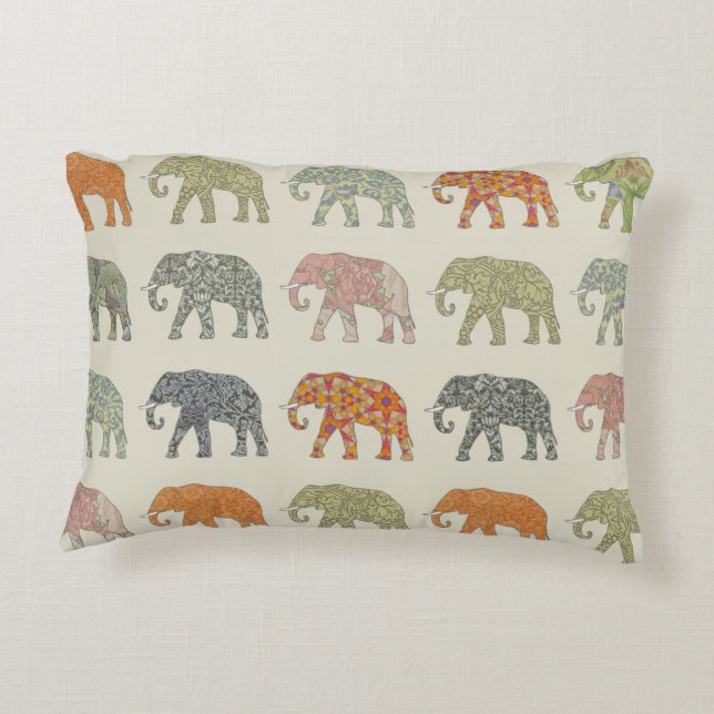 Elefant Färgrik Djurmönster Modern Prydnadskudde (Baksidan)