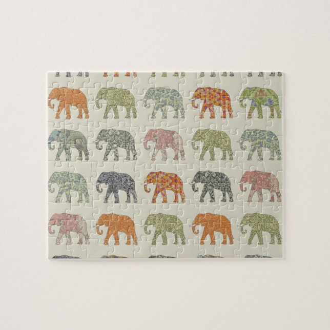 Elefant Färgrik Djurmönster Modern Pussel (Horisontell)