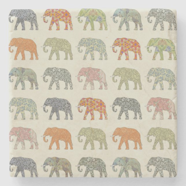 Elefant Färgrik Djurmönster Modern Stenunderlägg (Framsidan)