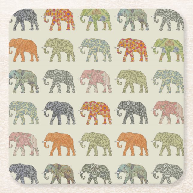 Elefant Färgrik Djurmönster Modern Underlägg Papper Kvadrat (Framsidan)