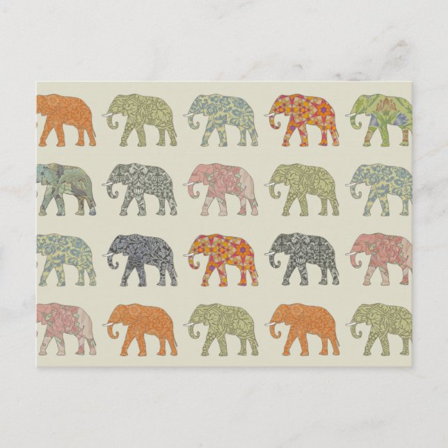 Elefant Färgrik Djurmönster Modern Vykort (Framsida)
