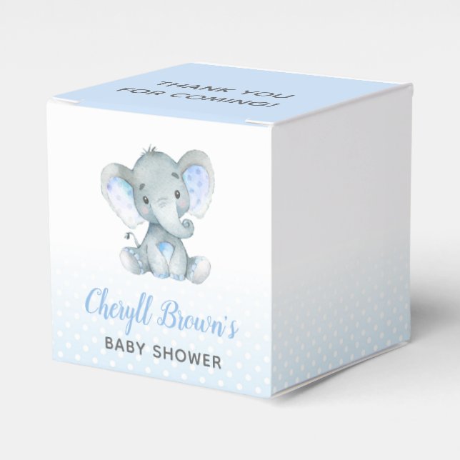 Elefant Favor Box - Boy Baby Shower Cute Presentaskar (Framsidan Sidan)