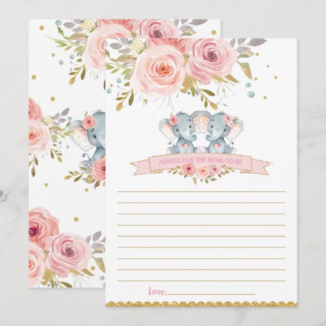 Elefant Flicka Twillingar Adress till Mamma to be  Inbjudningar (Fram/baksida)