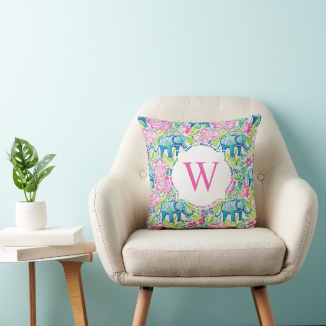 Elefant Flowers Monogram från Preppy Handflatan Be Kudde (Stol)