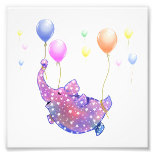 Elefant flygande med Balloons Funny Photo Print Fototryck