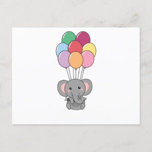 Elefant flyger upp med färgglada ballonger vykort
