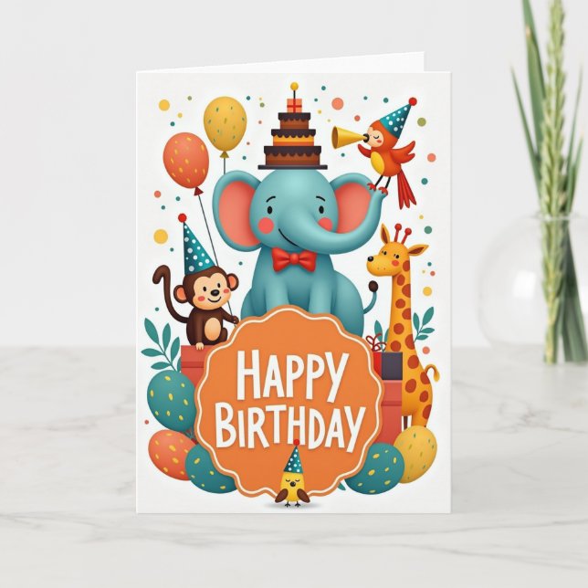 Elefant Födelsedags Konstkort Kort (Framsida)