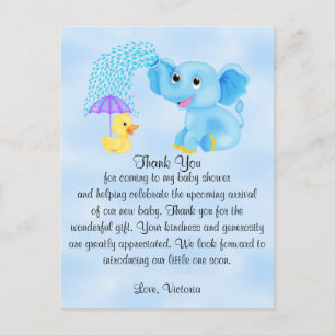 Elefant för baby showertackpojke vykort