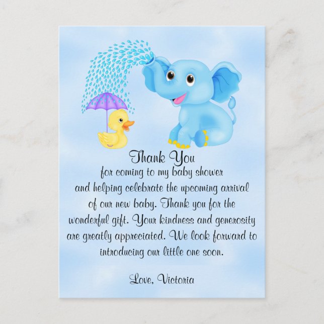 Elefant för baby showertackpojke vykort (Framsida)
