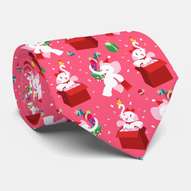 Elefant för Kawaii tecknadX-mas vit Slips (Rullad)