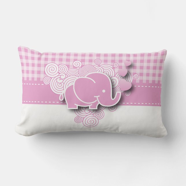 Elefant för rosa- & vitplädbaby lumbarkudde (Framsida)