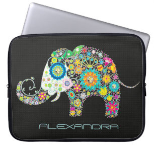 Elefant form Färga Retro-blommor Laptop Sleeve