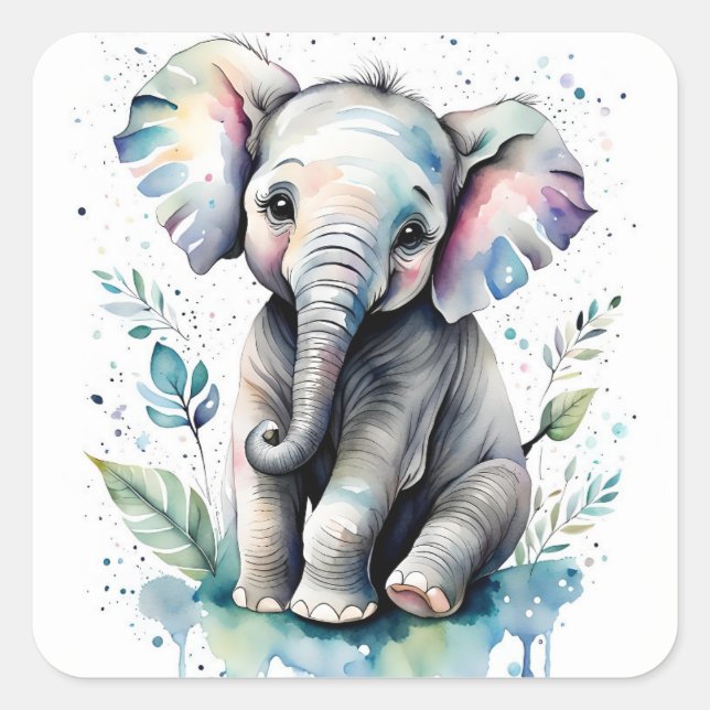 Elefant  fyrkantigt klistermärke (Framsida)