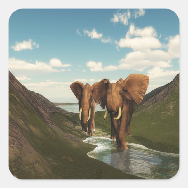 Elefant Fyrkantigt Klistermärke (Framsida)