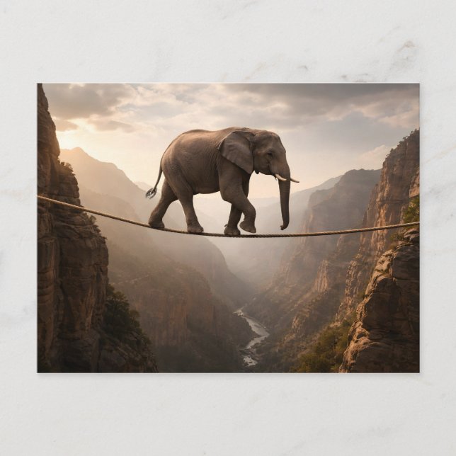 Elefant går på repkonst vykort (Framsida)