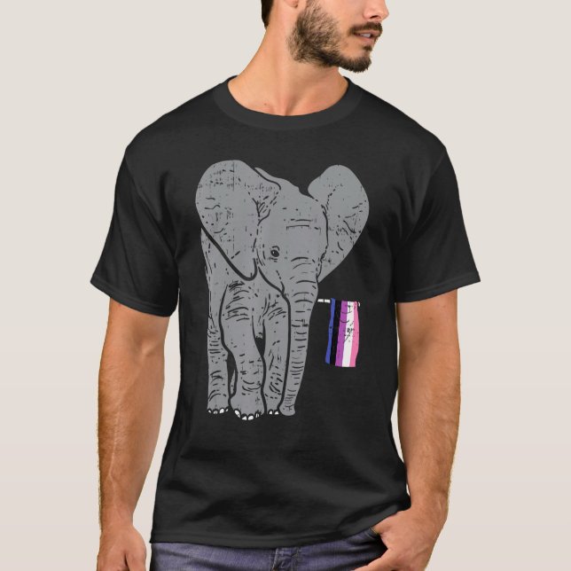Elefant Genderfluid Flagga Pride Icke- binärt Lgbt T Shirt (Framsida)
