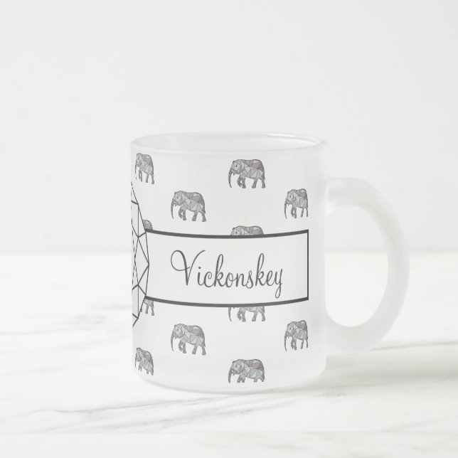Elefant Geometric Monogram Black and White Frostad Glasmugg (Höger)