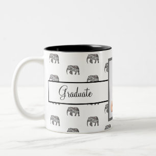 Elefant Geometric Student Photo Black and White Två-Tonad Mugg