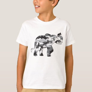 Elefant gjord i grått Camouflage Army Mönster T Shirt