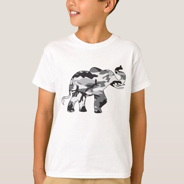 Elefant gjord i grått Camouflage Army Mönster T Shirt (Framsida)