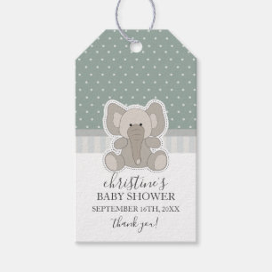 Elefant Gröna Prickar Baby Shower Tackkort Presentetikett