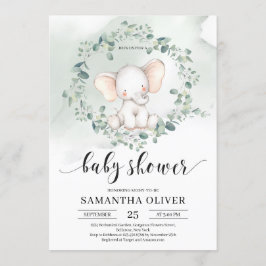 Elefant grönt eukalyptus löv Baby Shower Inbjudningar
