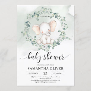 Elefant grönt eukalyptus löv Baby Shower Inbjudningar