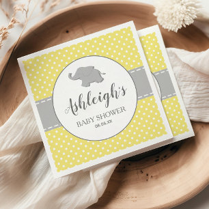 Elefant Gul Grå Prickig Baby Shower Pappersservett
