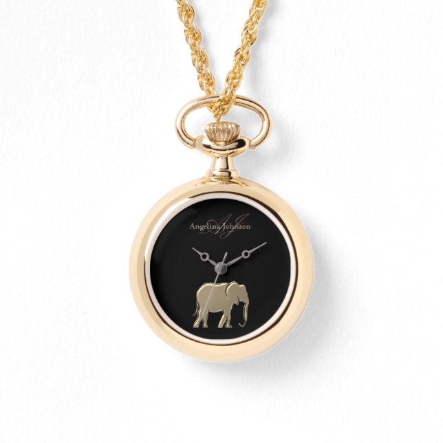 Elefant Guld Monogram Armbandsur (Framsida)