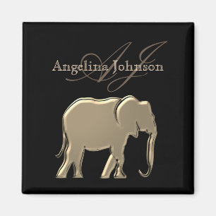Elefant Guld Svart Monogram Elegant Lyxig Magnet
