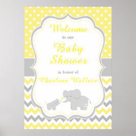 Elefant Gult och Grått Baby Shower Party Poster