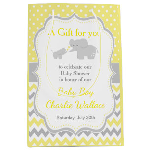 Elefant Gult och Grått Baby Shower Tack