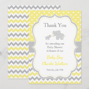 Elefant Gult och Grått Baby Shower Tack Kort