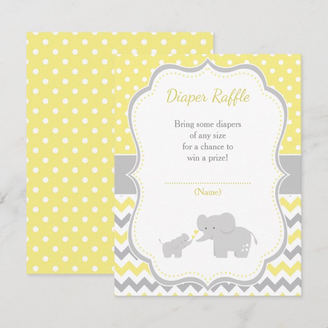 Elefant Gult och Grått Baby Shower Tilläggskort (Fram/baksida)