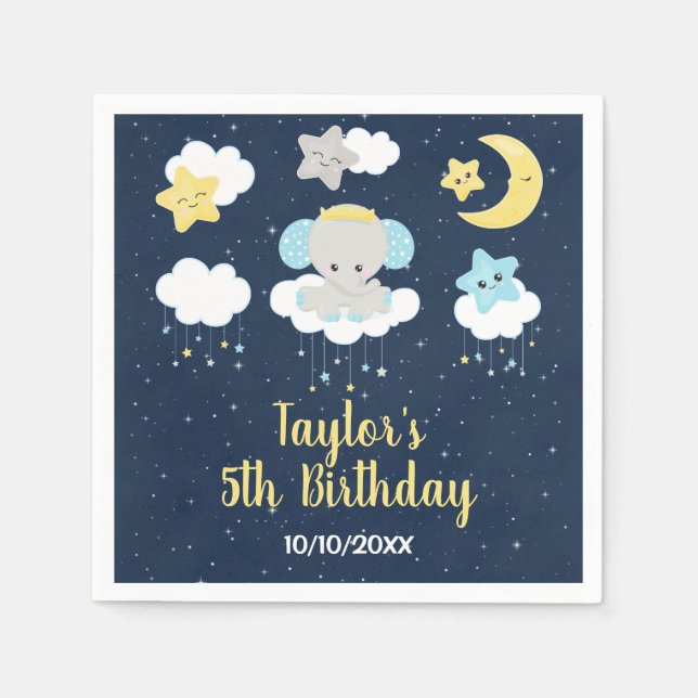 Elefant Gult och marin Födelsedagsfest Pappersservett (Framsidan)