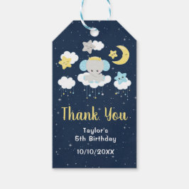 Elefant Gult och marin Födelsedagsfest Tack Presentetikett