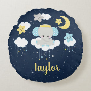 Elefant Gult och marin Rund Kudde