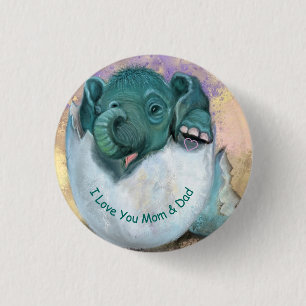 Elefant Hatching Button - jag Kärlek You MAMMA & P Knapp
