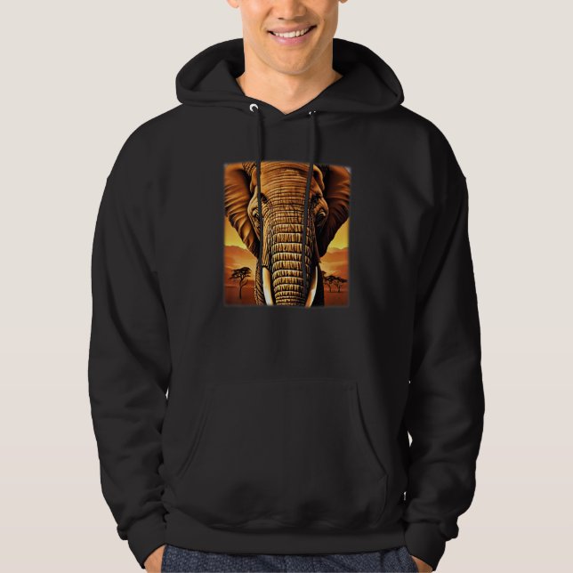 Elefant head animal motif print artwork safari gr hoodie (Framsida)