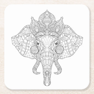Elefant Head Zendoodle Underlägg Papper Kvadrat
